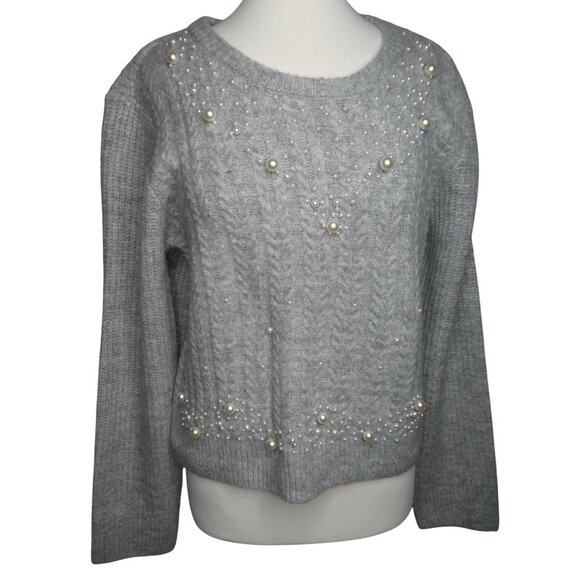 RACHEL Rachel Roy Sweaters - Rachel Roy Grey Pearl-Studded Women's Crew Sweater‎ Size XL